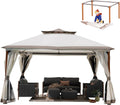 Grand Patio 10x13 FT Outdoor Double Quick Assembly Detachable Vent Soft Top Gazebo with Mosquito Netting and Curtains, 130 Sq Ft of Shade for Backyard and Garden, Beige