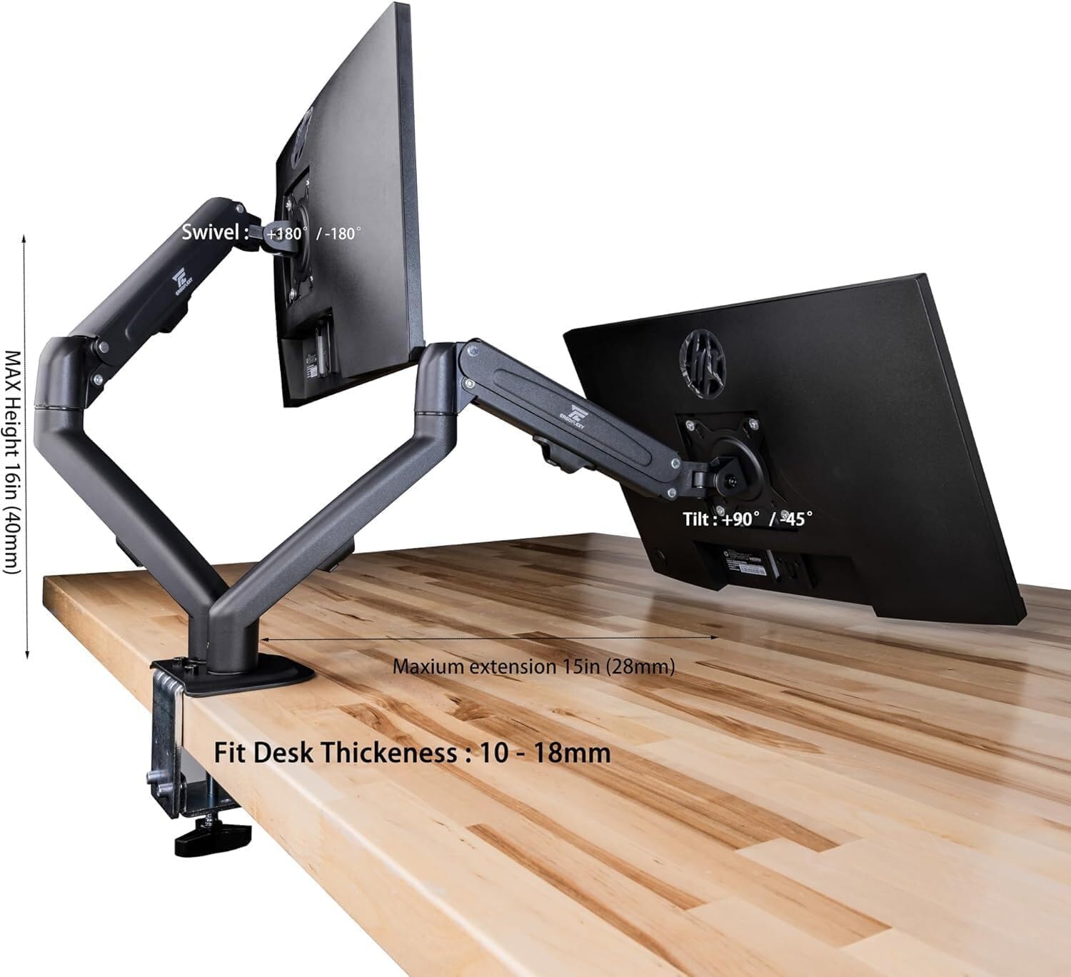 HP 24' Series 3 Pro 24' FHD Computer Monitor (1920x1080), 100Hz Anti-Glare Display, HDMI, VESA Mount, Black, Bundle with dockztorm hub and ErgoFlexy Dual Monitor Mount. (2Pack)