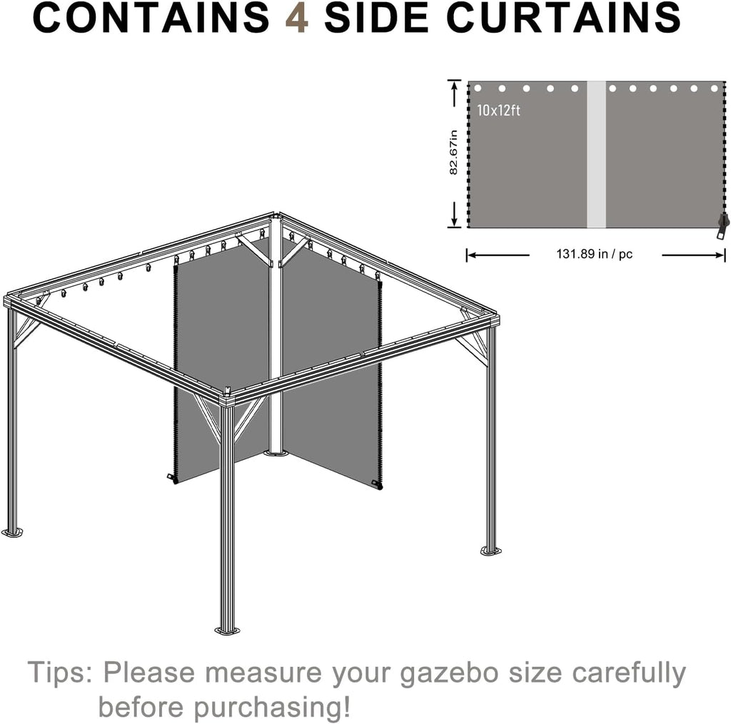 BPS 12' x 14' Gazebo Privacy Curtains with Double Zipper, 4-Panels Side Wall Universal Gazebo Side Panels Replacement for Patio, Outdoor Canopy, Garden and Backyard (Curtain Only)