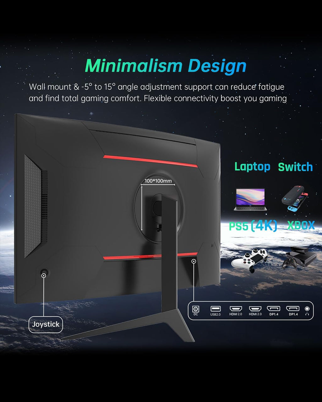 KTC 32 inch Curved Gaming Monitor, 2K 180Hz 185Hz 1440P PC Monitor, 1500R Frameless, 1ms, HDR, FreeSync Premium, DisplayPort/HDMI/USB, VESA Wall Mount, H32S17
