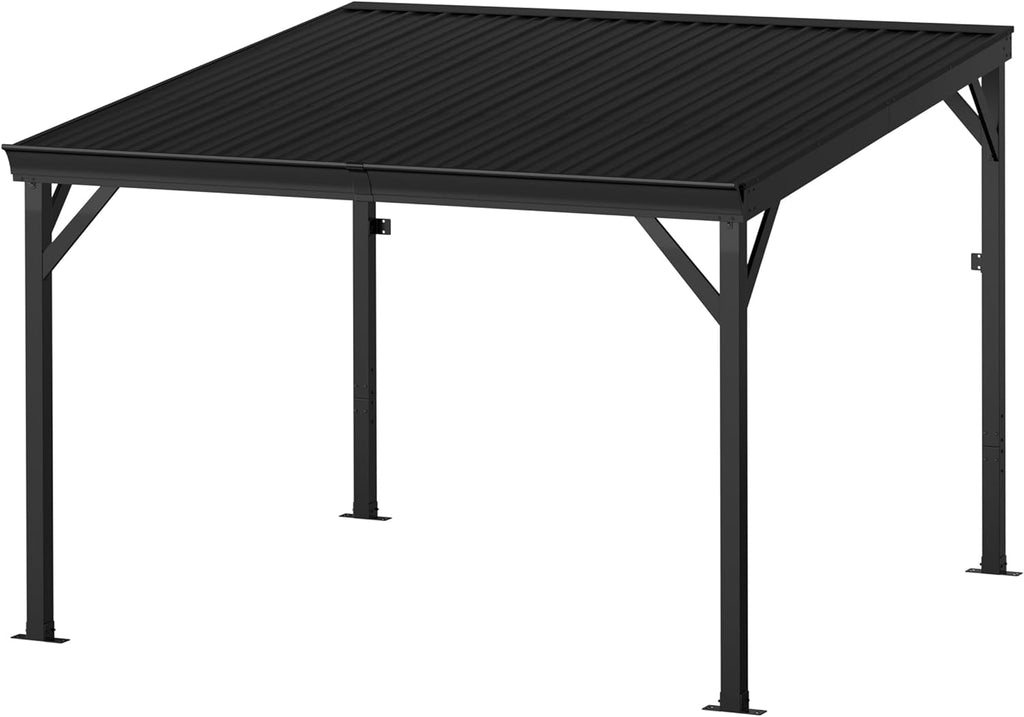 MUPATER 8x10 FT Wall-Mounted Lean-to Gazebo, Outdoor Pergola Gazebo with Drainage System & Triangle Structure, Outdoor Patio Lean-to Gazebo Awnings for Deck, Porch, Backyard and Patio, Black