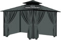 Gazebo Universal Replacement Privacy Curtain, 12'X12' Gazebo Curtains Outdoor Waterproof, 4-Panels Sidewall with Zipper for Patio, Garden and Backyard (Only Curtains, 12'X12', Grey)