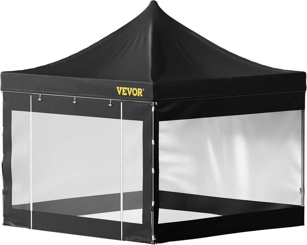 VEVOR 10x10 FT Pop up Canopy with Removable Sidewalls, Waterproof Winter Instant Canopies, Portable Gazebo Tent with Wheeled Bag, UV Resistant Enclosed Canopy for All-Weather Outdoor Events Black