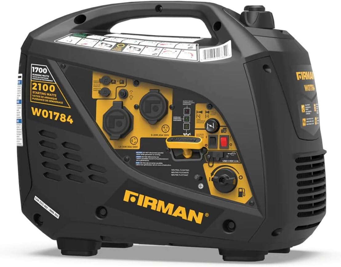 Firman W01784 Portable Generator with Built-in Parallel Kit - 2100/1700W