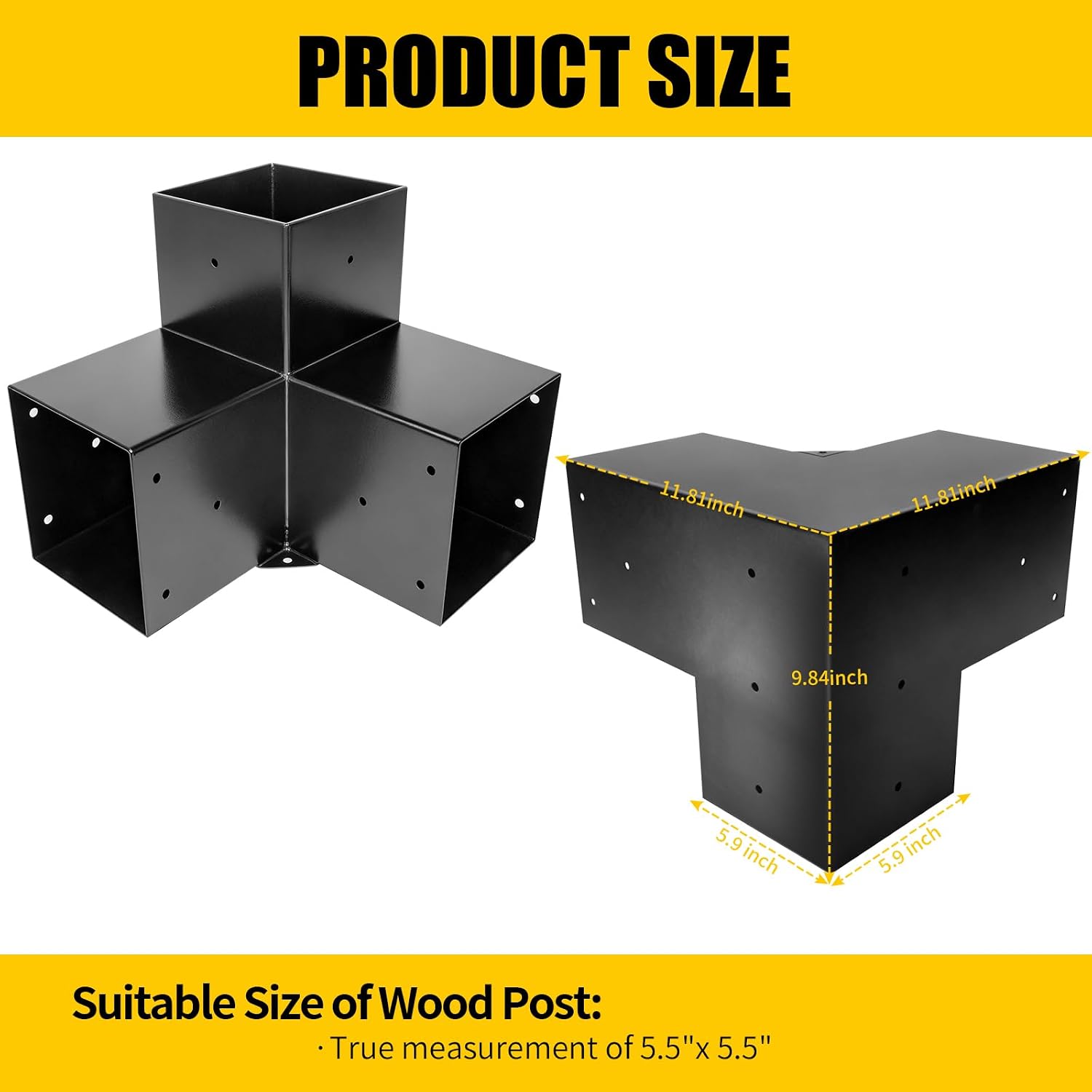 Pegola Bracket Kits 4PacK,3-Way Right Angle Corner Woodwork Brackets for 6'x6' (Actual:5.5'x5.5') Lumber,DIY Metal Wood Beam Brackets for Patio Pavilion,Log Cabin Outdoor Kitchen with Screws