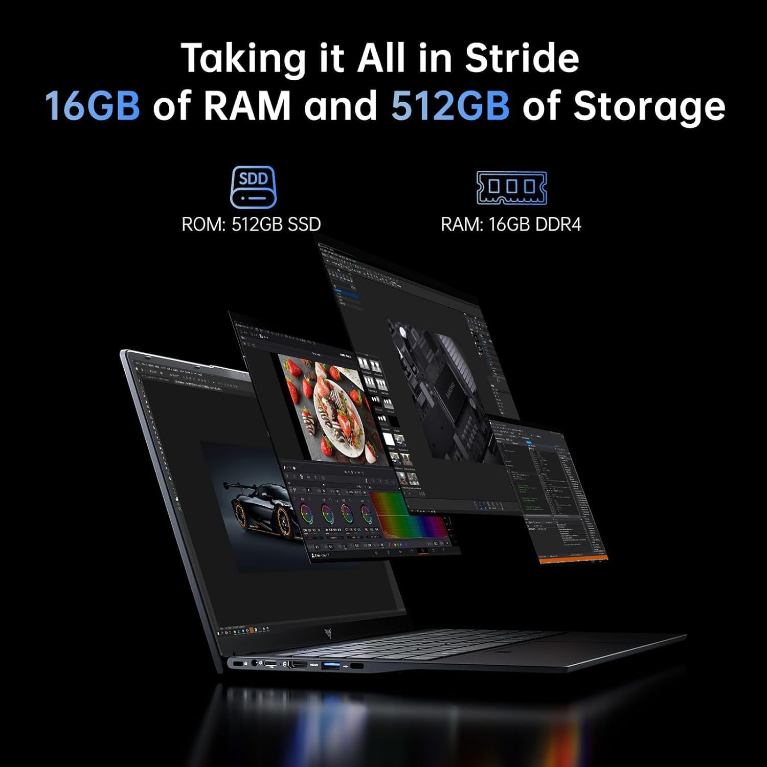 Gaming Laptop with AMD Ryzen 4300U Processor, 15.6' FHD Screen Laptop Computer with Radeon Graphics, 16GB RAM 512GB ROM Laptops Work Student Windows 11 Laptop, Wi-Fi, Type-C, HDMI, Webcam Cover Slide