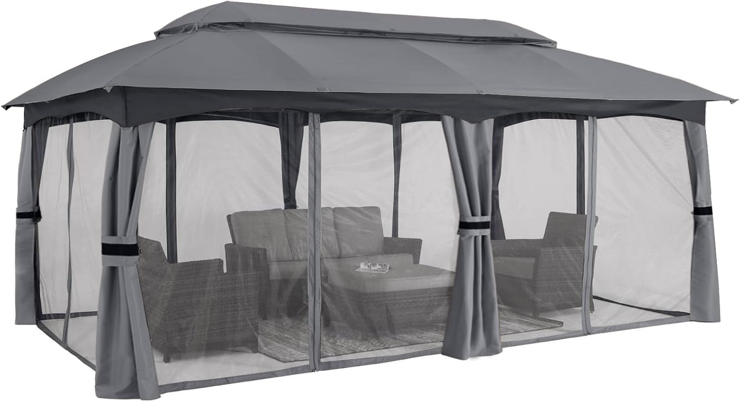 ABCCANOPY Outdoor Patio Gazebo 10x20 - Double Roof Canopy with Mosquito Netting for Backyard, Deck, Garden, Lawn, Dark Gray