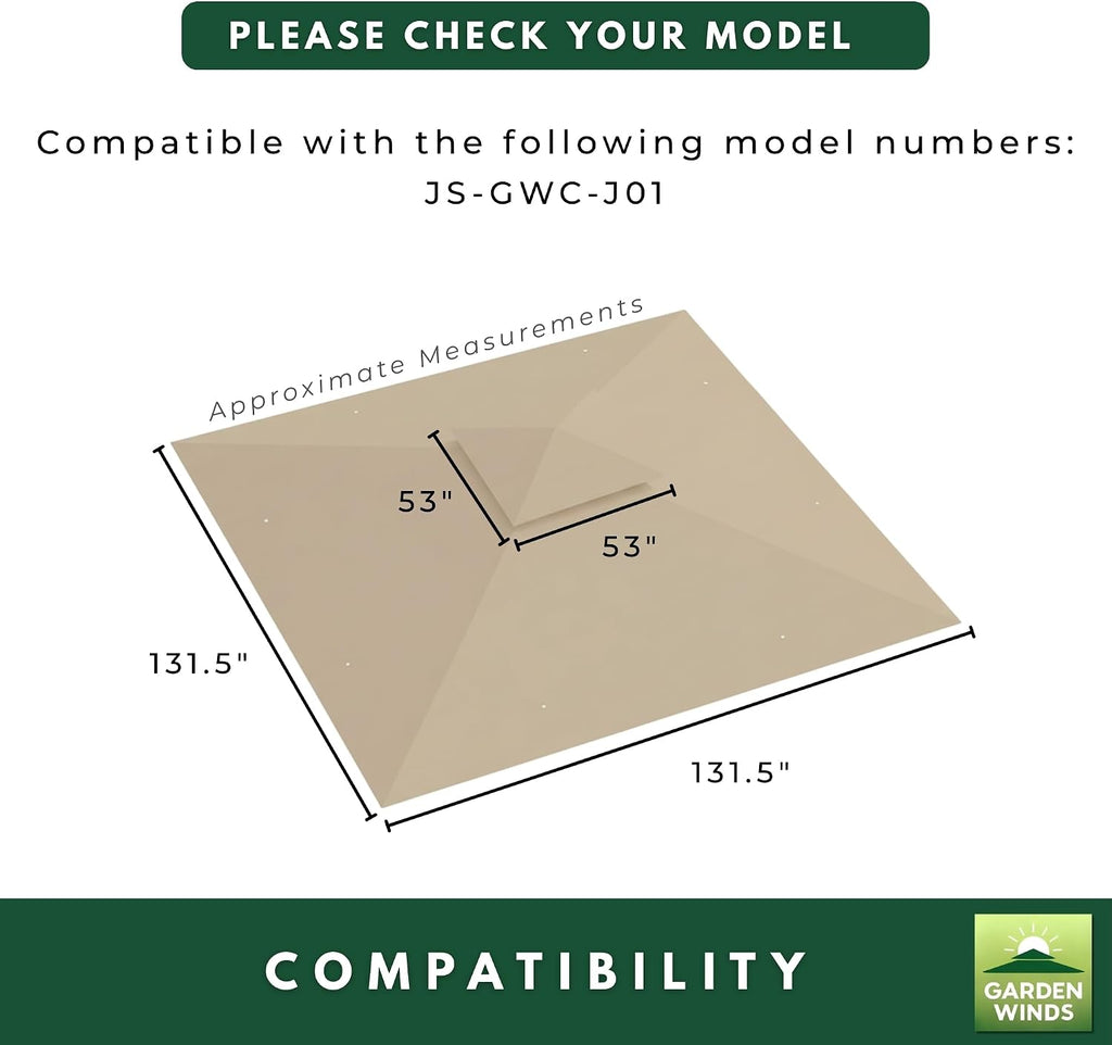 Garden Winds Reinforced RipLock 350 Replacement Canopy Top Cover Compatible with Joyside 11' X 11' Pop Up Gazebo Model JS-GWC-J01 - Beige