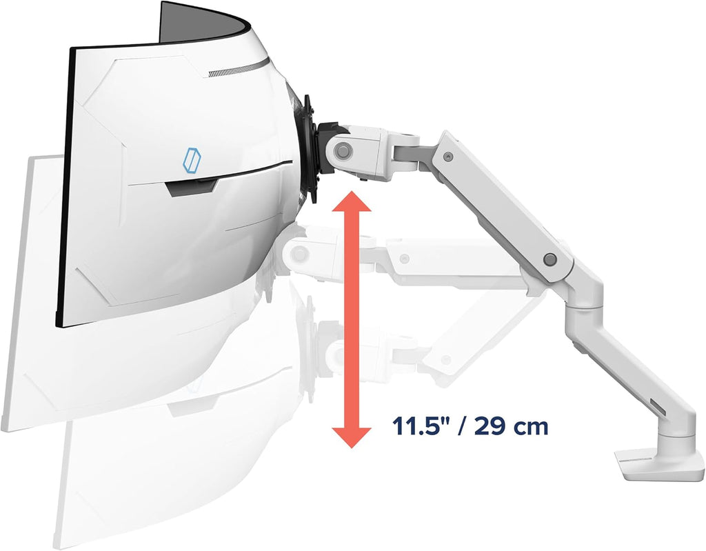 Ergotron - HX VHD Premium Heavy Duty Gaming Monitor Arm, Single Monitor Desk Mount – for 1000R Curved Ultrawide Monitors Up to 57 Inches, 9-14 Inches Depth, VESA 75x75mm or 100x100mm – White
