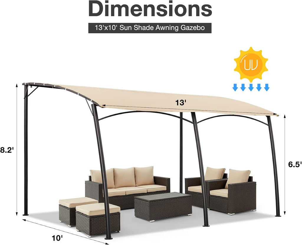 AECOJOY 13'x10' Patio, Wall Mounted UV Block Sunshade Porch Awning Canopy Outdoor, Pergolas and Gazebos on Clearance, Patio Awnings for Porch, Backyard (White)