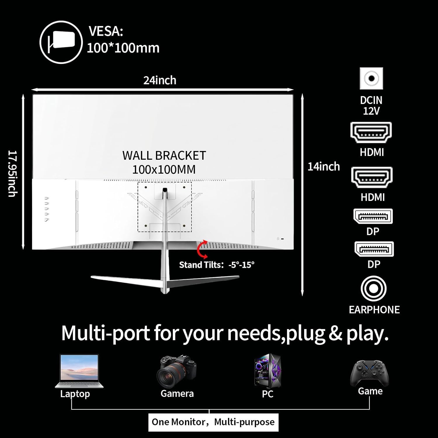 ZZA 27 inch White Gaming Monitor,240-300Hz Curved Monitor,Full HD 1080P Computer Monitor,Eye-Care Display with HDMI,DP,FreeSync,Wall Mountable for Office and Home