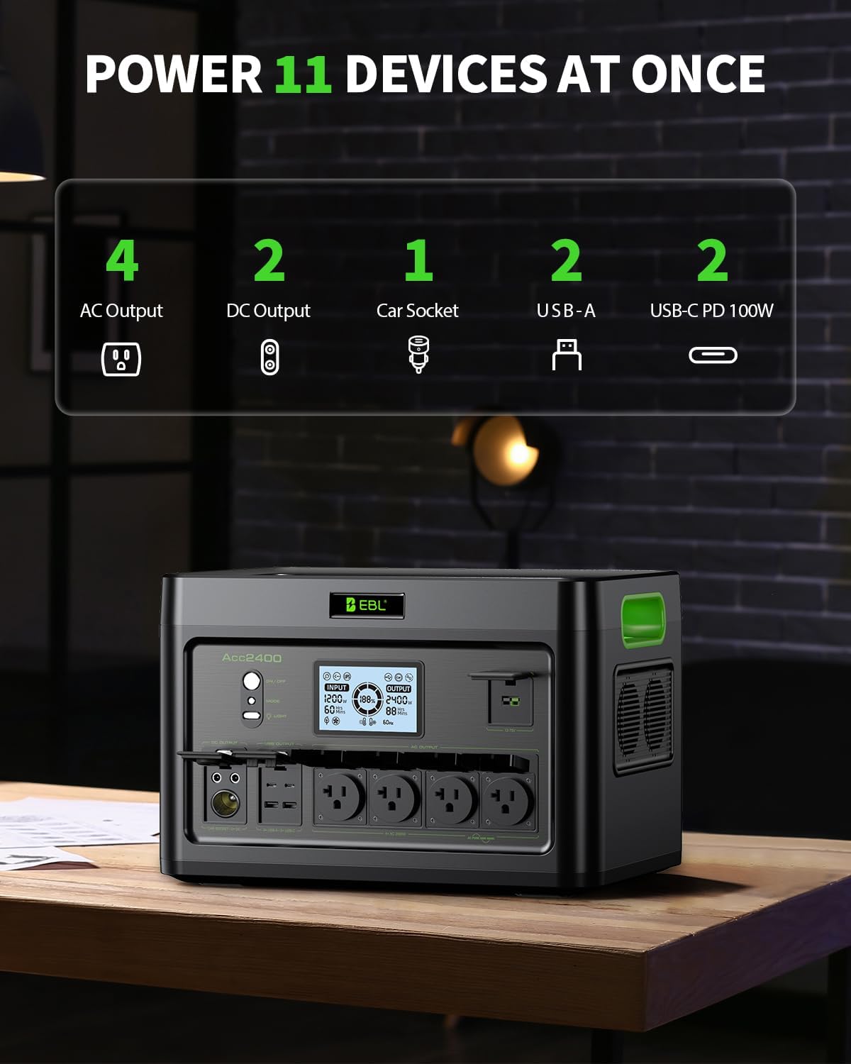 EBL 2400W Portable Power Station with 2x200W Solar Panel (Ship Separately), 1843.2Wh Solar Generator, LiFePO4 Battery Backup,for RV Trip,Camping,Home Emergency