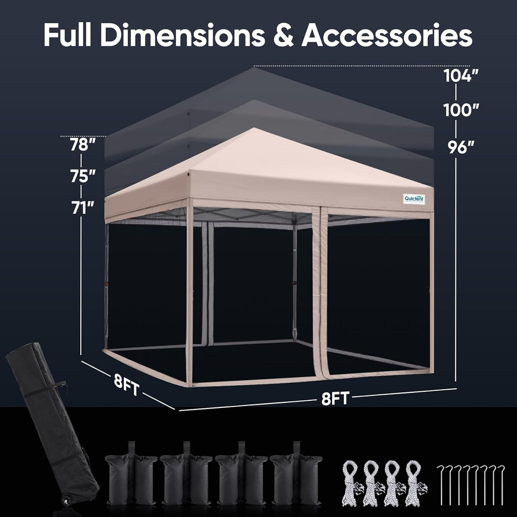 Quictent 8'x8' Pop up Screened Canopy Tent with Mosquito Netting, Portable Easy up Outdoor Screen House Shelter for Patio, Camping and Picnic, Includes Wheeled Carry Bag