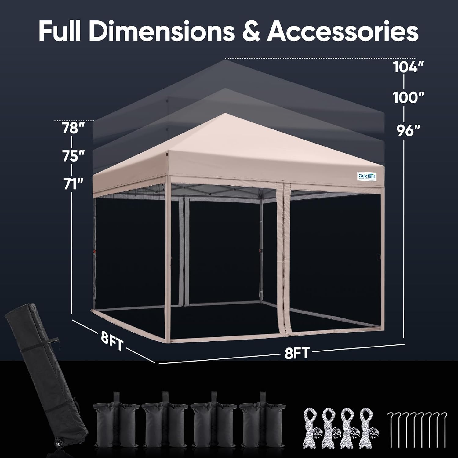 Quictent 8'x8' Pop up Screened Canopy Tent with Mosquito Netting, Portable Easy up Outdoor Screen House Shelter for Patio, Camping and Picnic, Includes Wheeled Carry Bag