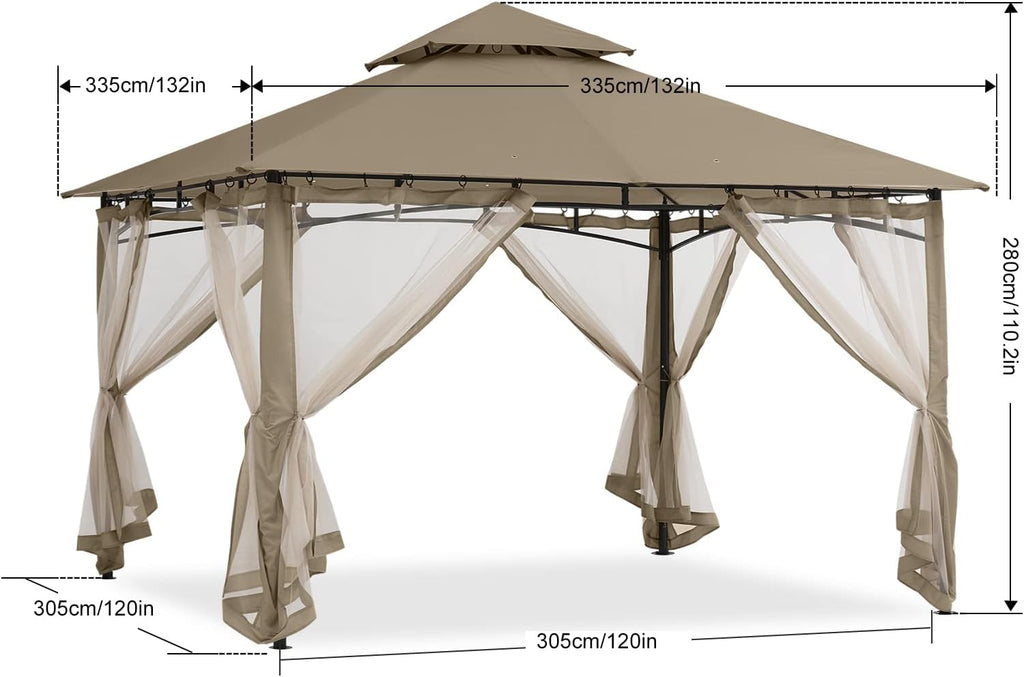ABCCANOPY Gazebos for Patios 10x10 - Outdoor Steel Frame Gazebo with Mosquito Netting for Lawn Backyard Garden Deck (Khaki)