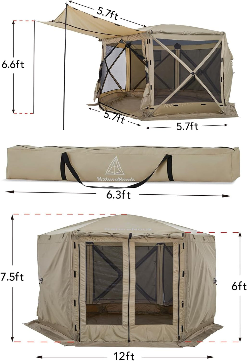 Canopy Pop up Canopy Gazebo Tent for Camping 12x12 FT Screen Tent Outdoor Shade Screen House with Ground Tarp Screen Room with Sidewalls Camping Gazebo with Awnings Waterproof Footprint