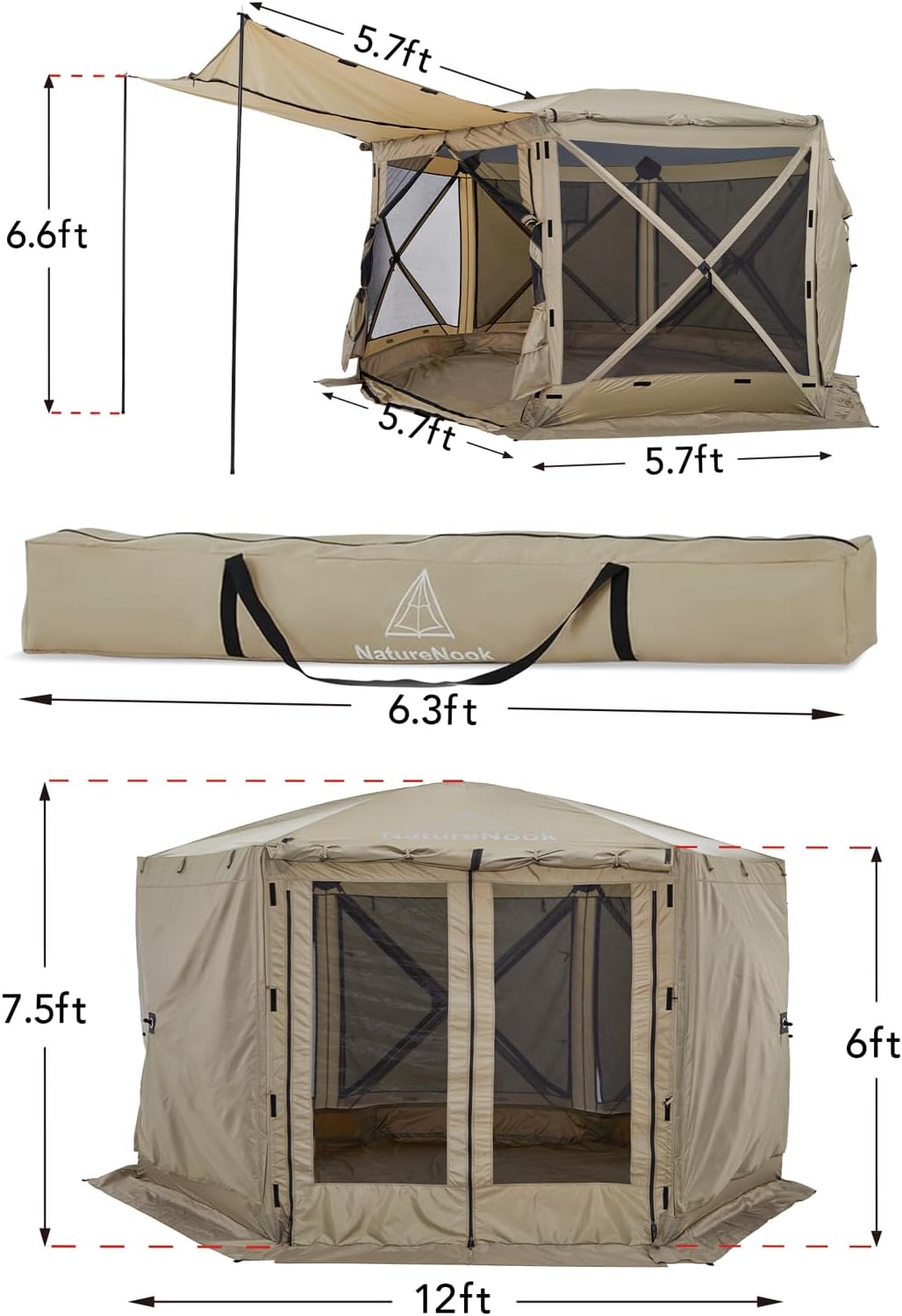 Canopy Pop up Canopy Gazebo Tent for Camping 12x12 FT Screen Tent Outdoor Shade Screen House with Ground Tarp Screen Room with Sidewalls Camping Gazebo with Awnings Waterproof Footprint