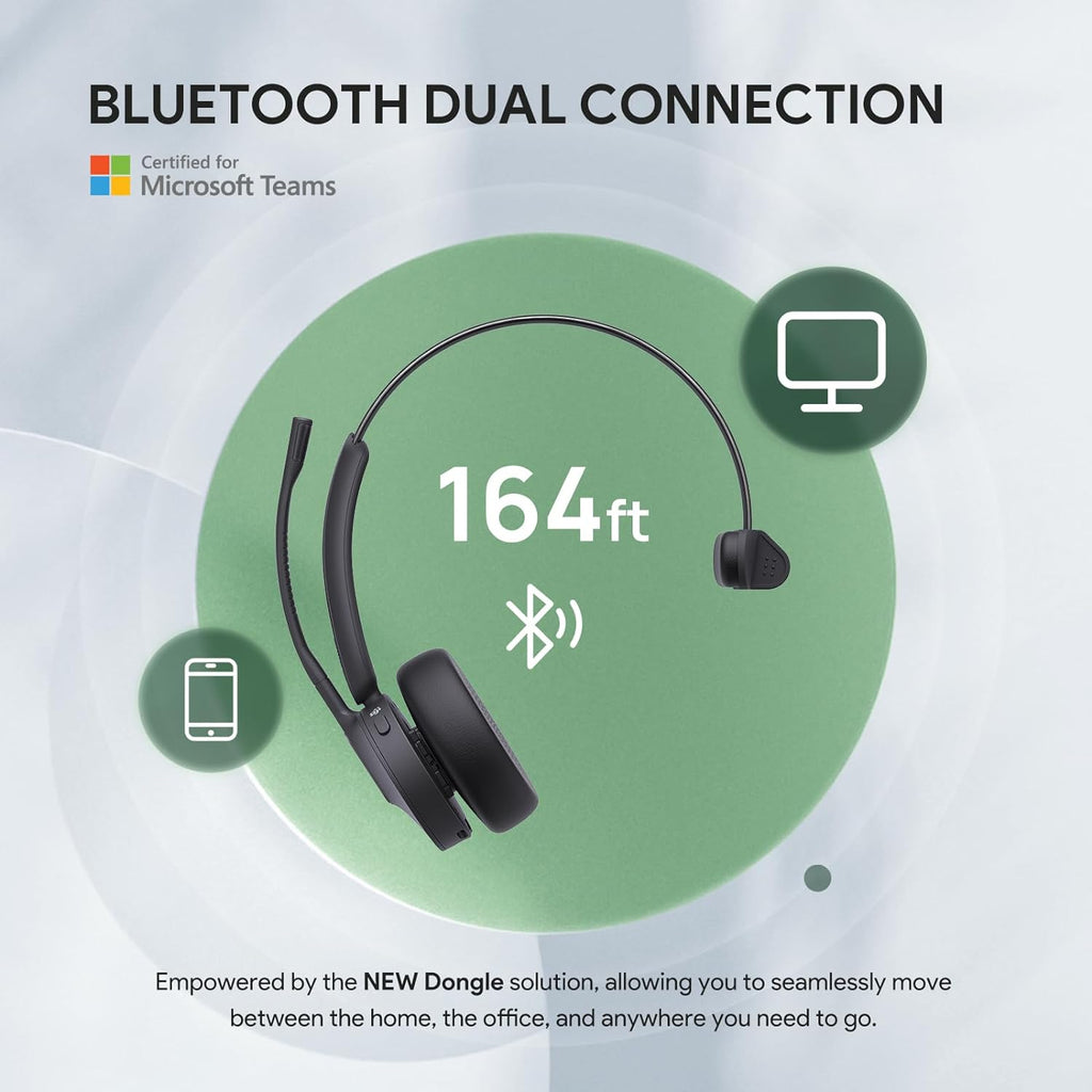 Yealink BH70 Mono UC Wireless Bluetooth Headset with Microphone for Work, up to 35h Talking Battery Life, 3-Mic Noise Cancellation, 91g Lightweight Work Headsets for Open Office, USB-C to A