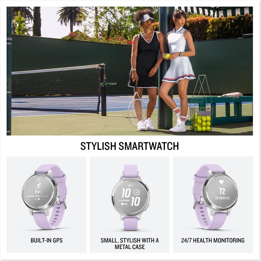 Garmin Lily 2 Small and Stylish Smartwatch Up to 5 Days Battery Life Hidden Display Patterned Lens Cream Gold with Coconut (010-02839-00) Fitness Smart Watch Bundle for Women