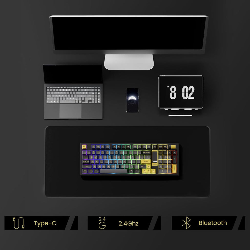 Akko 5098B Wireless Gaming Keyboard with Screen, Black & Gold Hot-Swappable Mechanical Keyboard with Scroll Wheel Numberpad, RGB Gasket, Piano Pre Lubed Switch