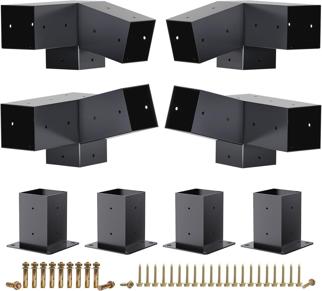 Pergola Brackets, 75° Pergola Brackets 15° Corner Bracket with Post Base Gazebo Kit for 4x4'' (Actual 3.5x3.5 in) Wooden Beams Lumber Gazebos Patio Sheds