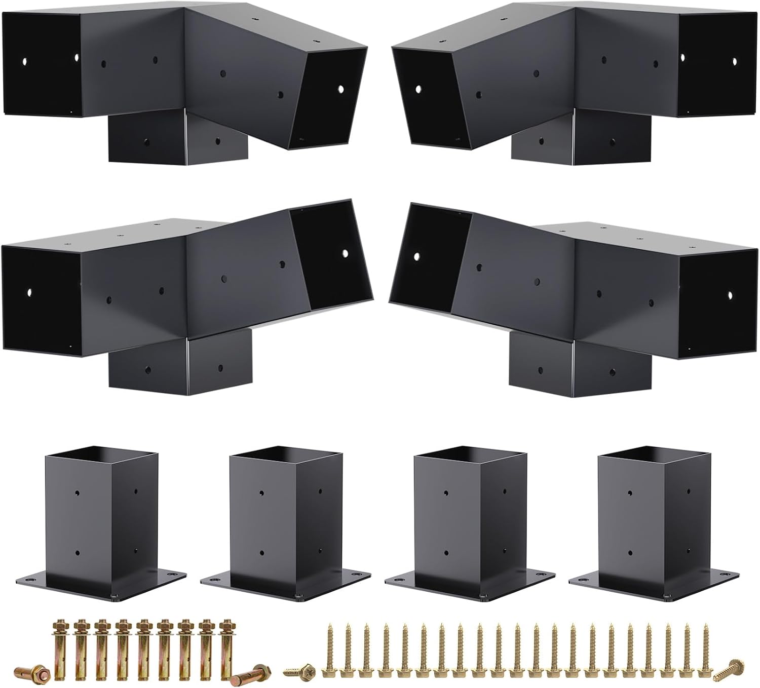 Pergola Brackets, 75° Pergola Brackets 15° Corner Bracket with Post Base Gazebo Kit for 4x4'' (Actual 3.5x3.5 in) Wooden Beams Lumber Gazebos Patio Sheds