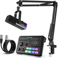 FIFINE Dynamic Gaming Equipment Set with Microphone and Audio Mixer, Streaming Mic and RGB Mixer Bundle with Button Controls, Voice Changer, XLR Cable for YouTube Video Recording (AM8T+SC8+L9)
