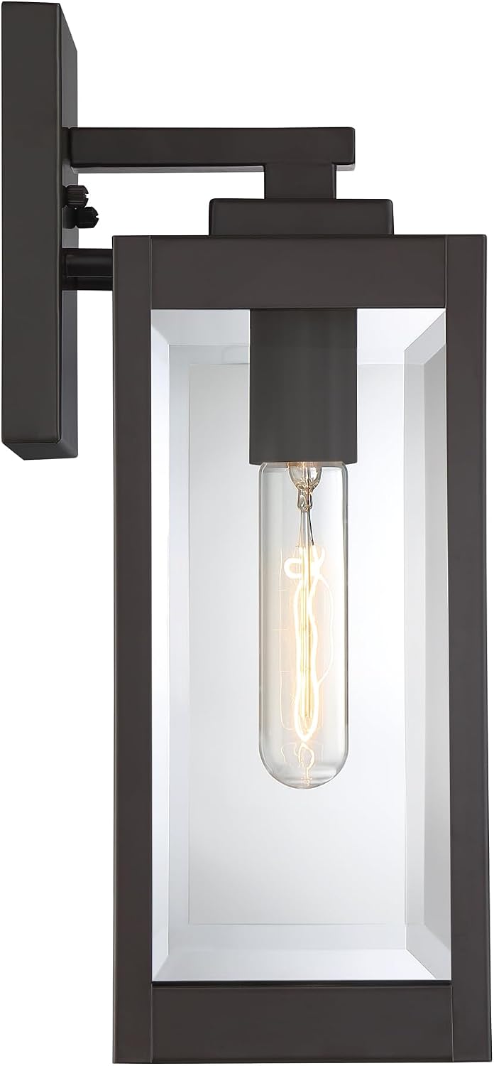 Quoizel Westover 14' Outdoor Wall Sconce, 1-Light Western Bronze with Clear Beveled Glass, E26 Base, Wet Rated