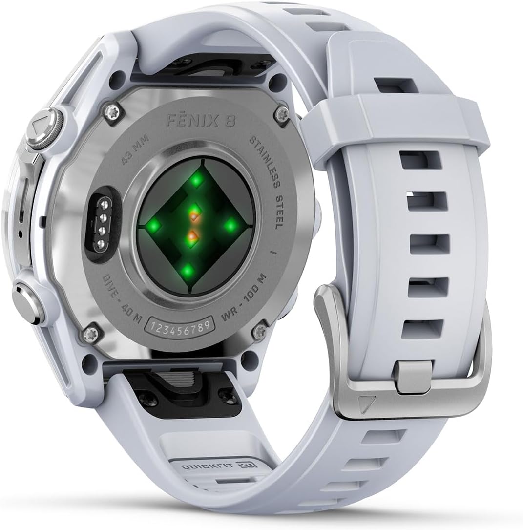Garmin Fenix 8 AMOLED (43mm, Silver/Whitestone) Multisport GPS Smartwatch Gift Box Bundle - 1.3' Touchscreen, Built-in LED Flashlight Charger, Screens, Adapter, Case
