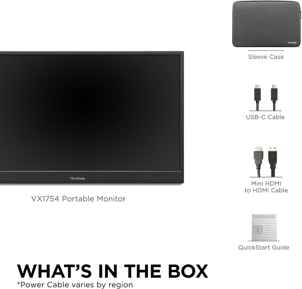 ViewSonic VX1754 17 Inch 1080p Portable Gaming Monitor, IPS Display with 144Hz for Second Screen Productivity and High-Speed Gameplay, Built-in Stand, 60W USB-C, and Mini HDMI Inputs