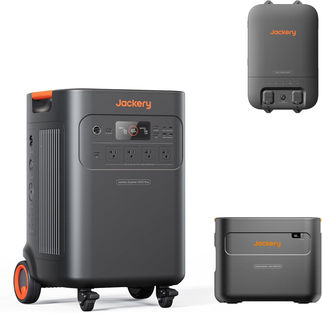 Jackery Solar Generator 5000 Plus Portable Power Station with Extra Battery and Smart Transfer Switch, 10kWh LiFePO4 Battery, 7200W AC Output Solar Generator for Home Use, Emergency Backup
