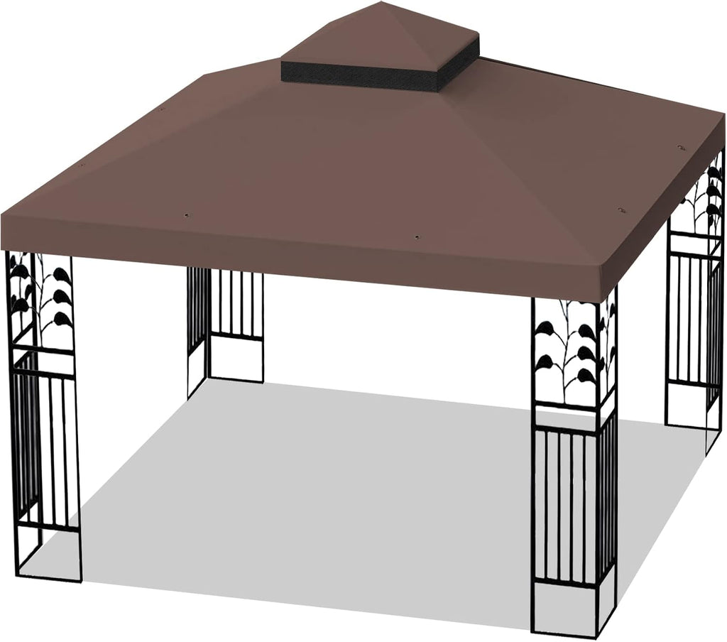 10x10 Ft Gazebo Canopy Replacement Cover, Double Tiered Gazebo Replacement Top (Coffee)