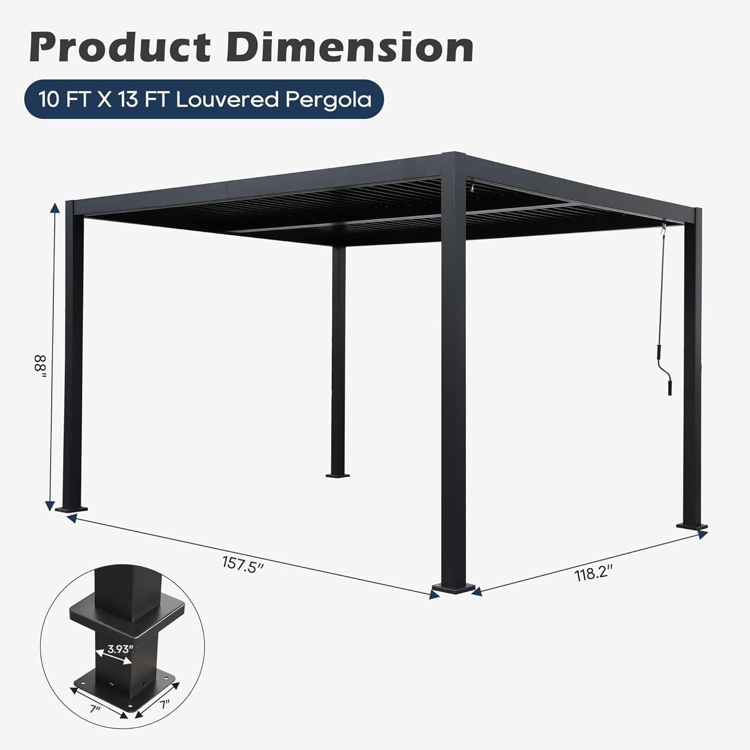 10'×13' Outdoor Louvered Pergola, Aluminum Outdoor Louvered Pergola Patio with Adjustable Roof for Outdoor Deck, Backyard, Garden (10x13FT)