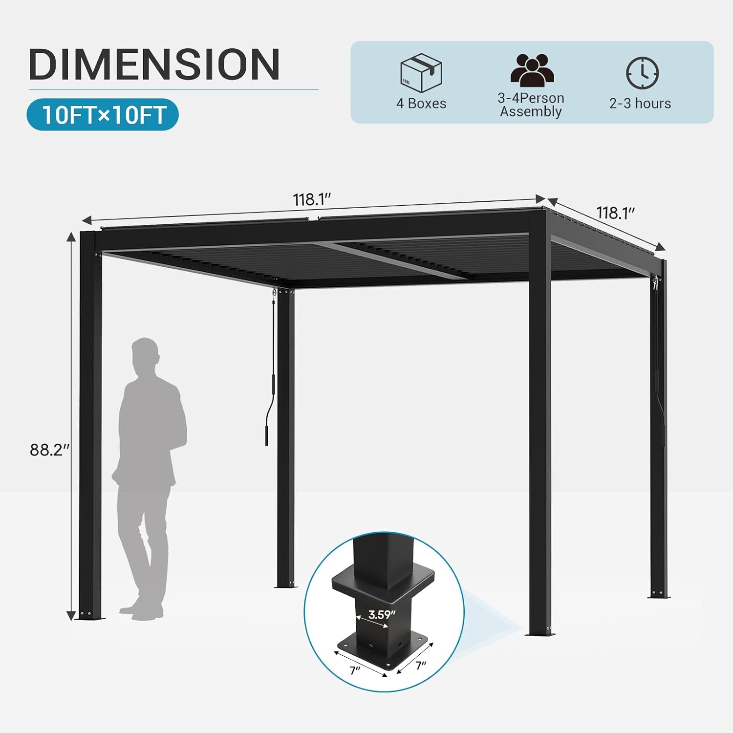 LVUYOYO Outdoor Louvered Pergola 10' x 10', Aluminum Pergola with Adjustable Roof, Waterproof Metal Gazebo for Patio, Backyard, Garden, Deck (Black)