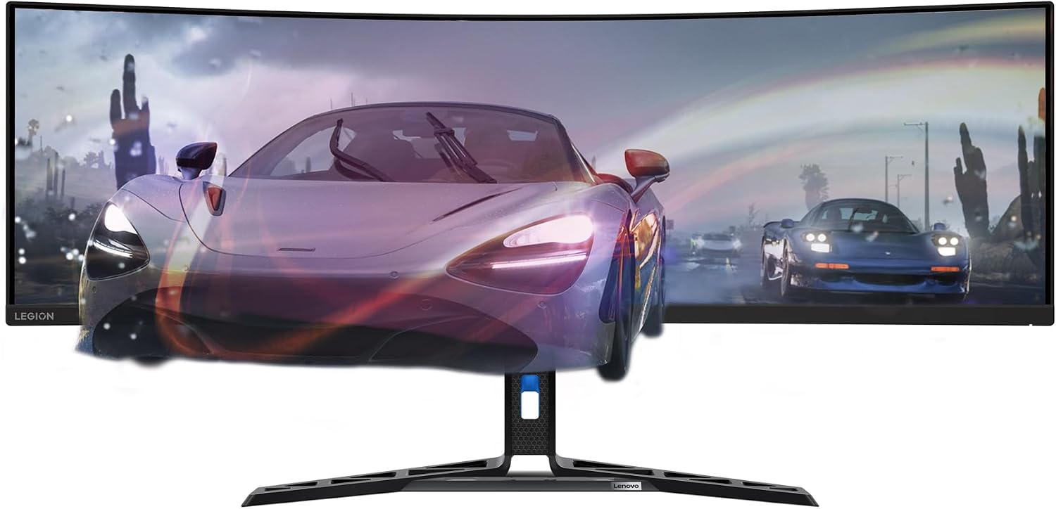 Lenovo Legion R45w-30 Gaming Monitor, 44.5' 32:9 Curved, DualQHD Resolution, 170Hz Refresh, 1ms MPRT, AMD FreeSync Premium Pro, HDR400, KVM, USB-C, RJ45, Lift/Tilt/Swivel Stand, 450 nits, Black