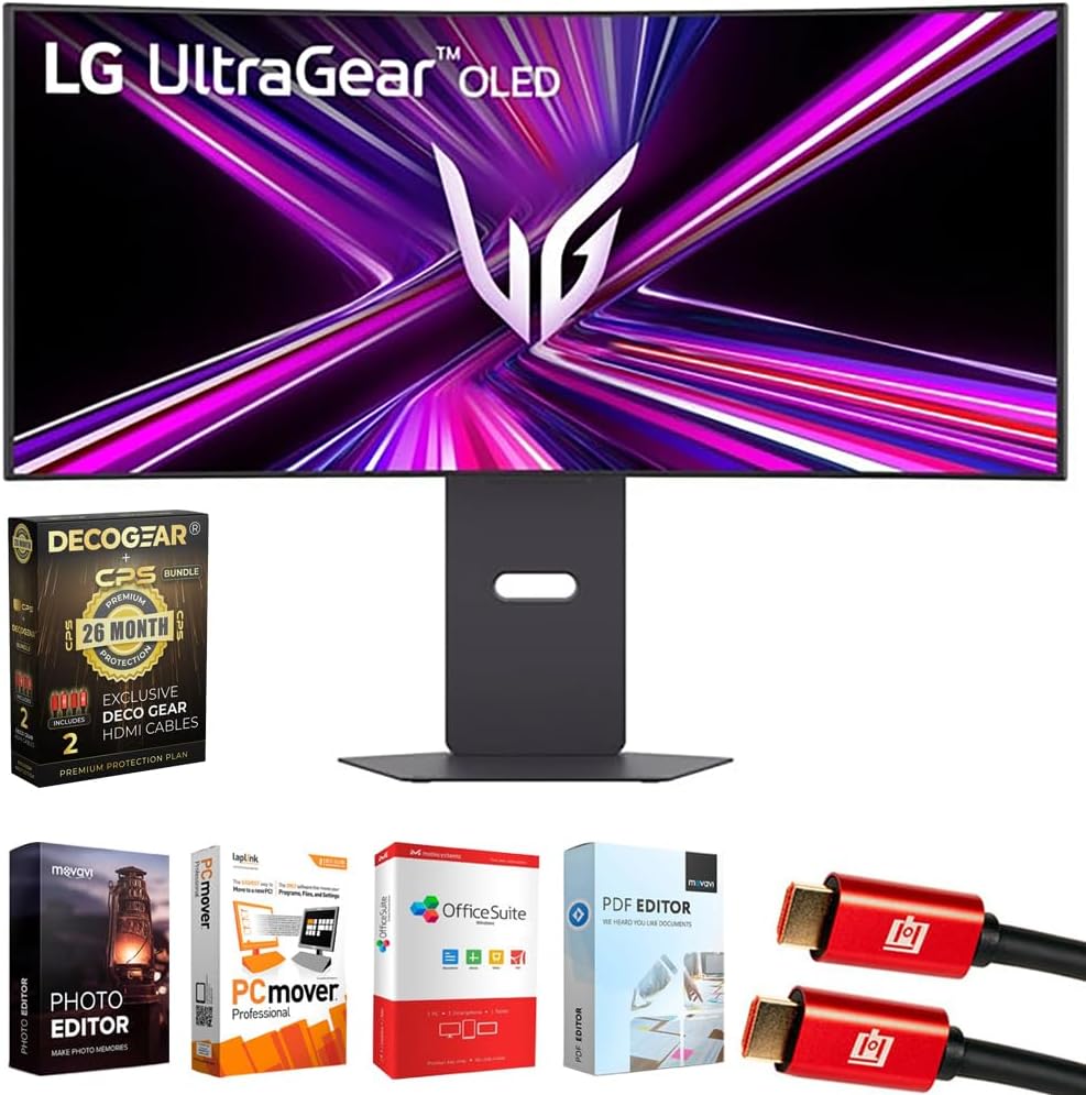 LG 34GX900A-B 34' Ultragear WQHD OLED Curved Gaming Monitor 240Hz, DisplayHDR Bundle with Elite Suite 18, 2X HDMI Cable and Deco Gear CPS Exclusive 26 Month Protection Pack (BEACH-CPS-26M1500)