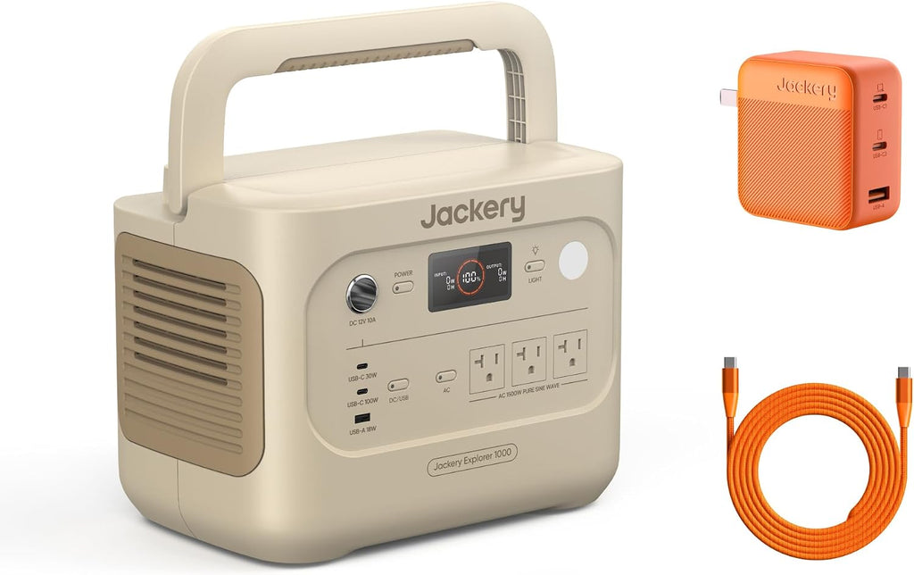 Jackery Explorer 1000 v2 Portable Power Station with 102W Fast Charger, 1070Wh LiFePO4 Battery, 1500W AC Output, 1 Hr Fast Charge, for Camping, Travel, Emergency (Dune White)