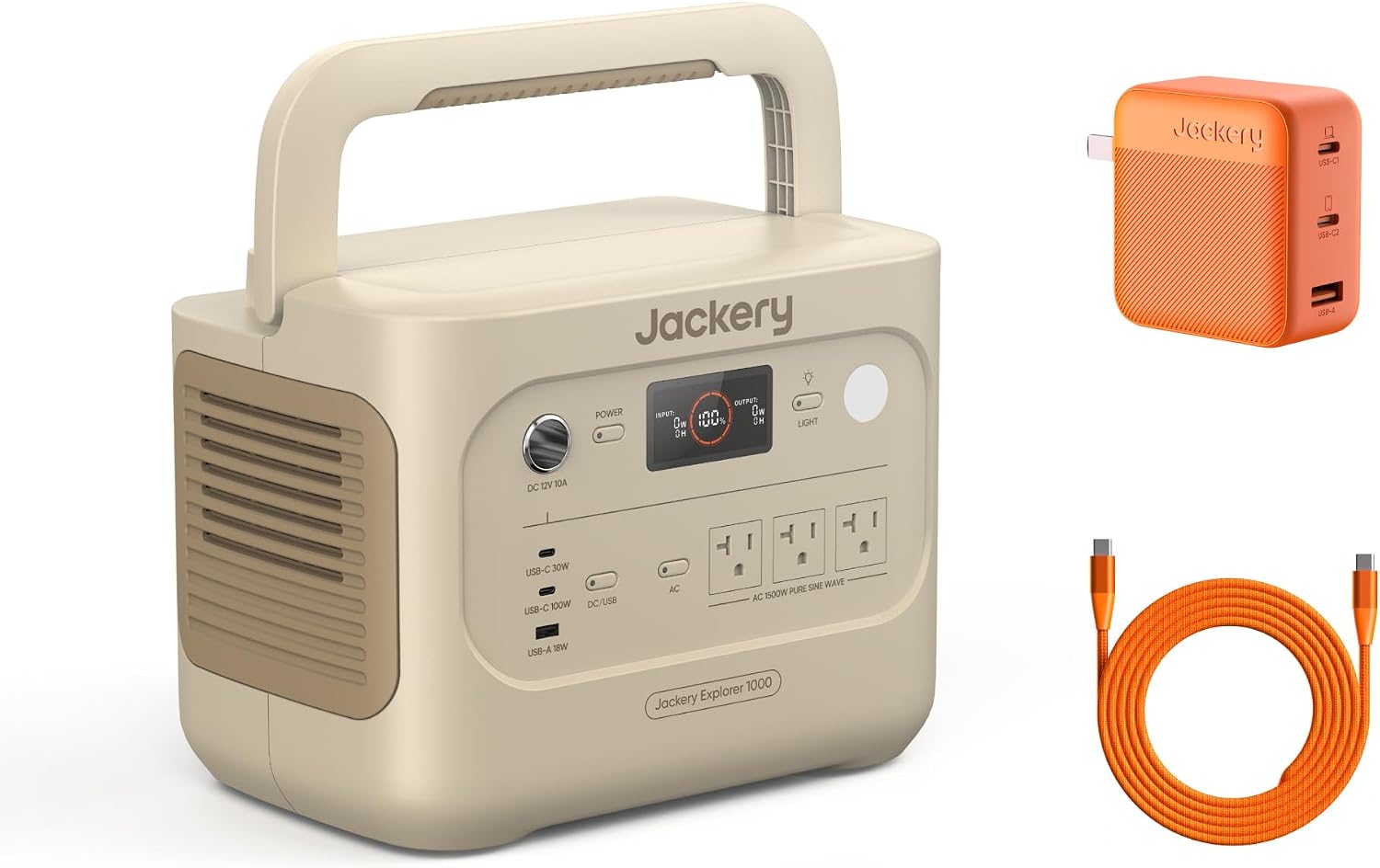 Jackery Explorer 1000 v2 Portable Power Station with 102W Fast Charger, 1070Wh LiFePO4 Battery, 1500W AC Output, 1 Hr Fast Charge, for Camping, Travel, Emergency (Dune White)