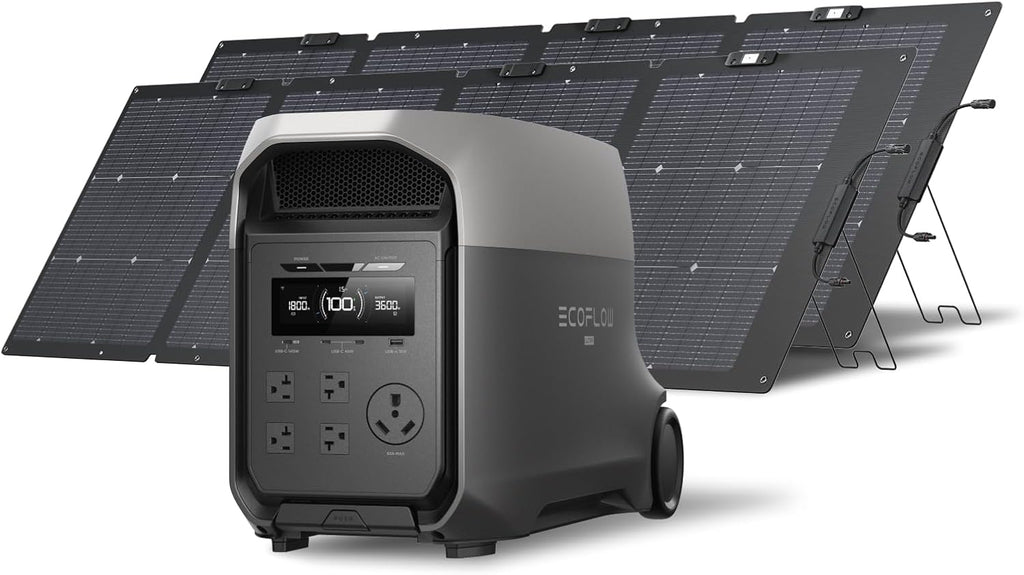 EF ECOFLOW DELTA 3 Ultra Portable Power Station with 2X220W Solar Panels, 3072Wh LiFePO4 Battery, 3600W (Surge 7200W) Output, Solar Generator for Home Use, Camping Accessories, Emergencies & RV Backup