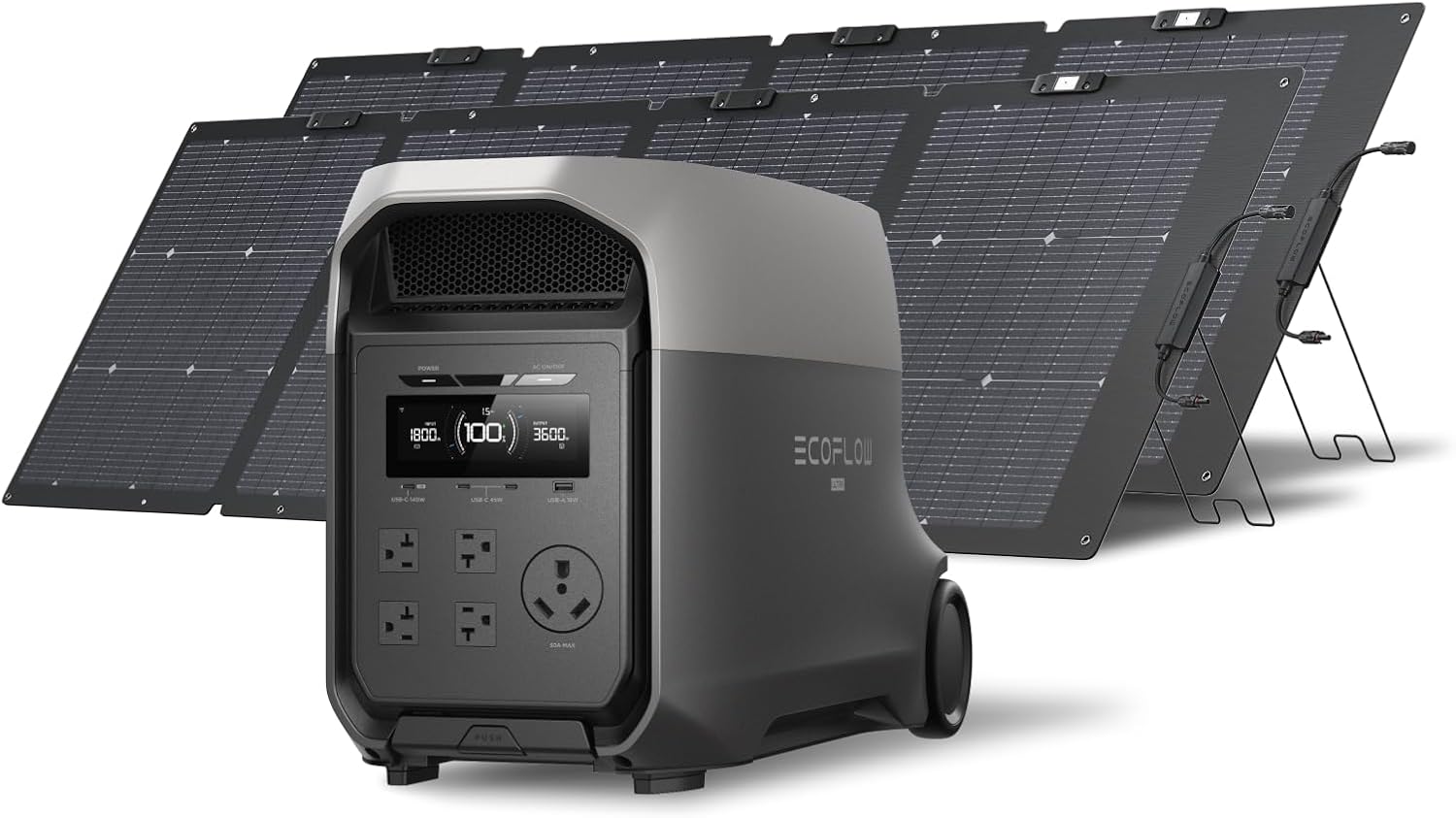 EF ECOFLOW DELTA 3 Ultra Portable Power Station with 2X220W Solar Panels, 3072Wh LiFePO4 Battery, 3600W (Surge 7200W) Output, Solar Generator for Home Use, Camping Accessories, Emergencies & RV Backup