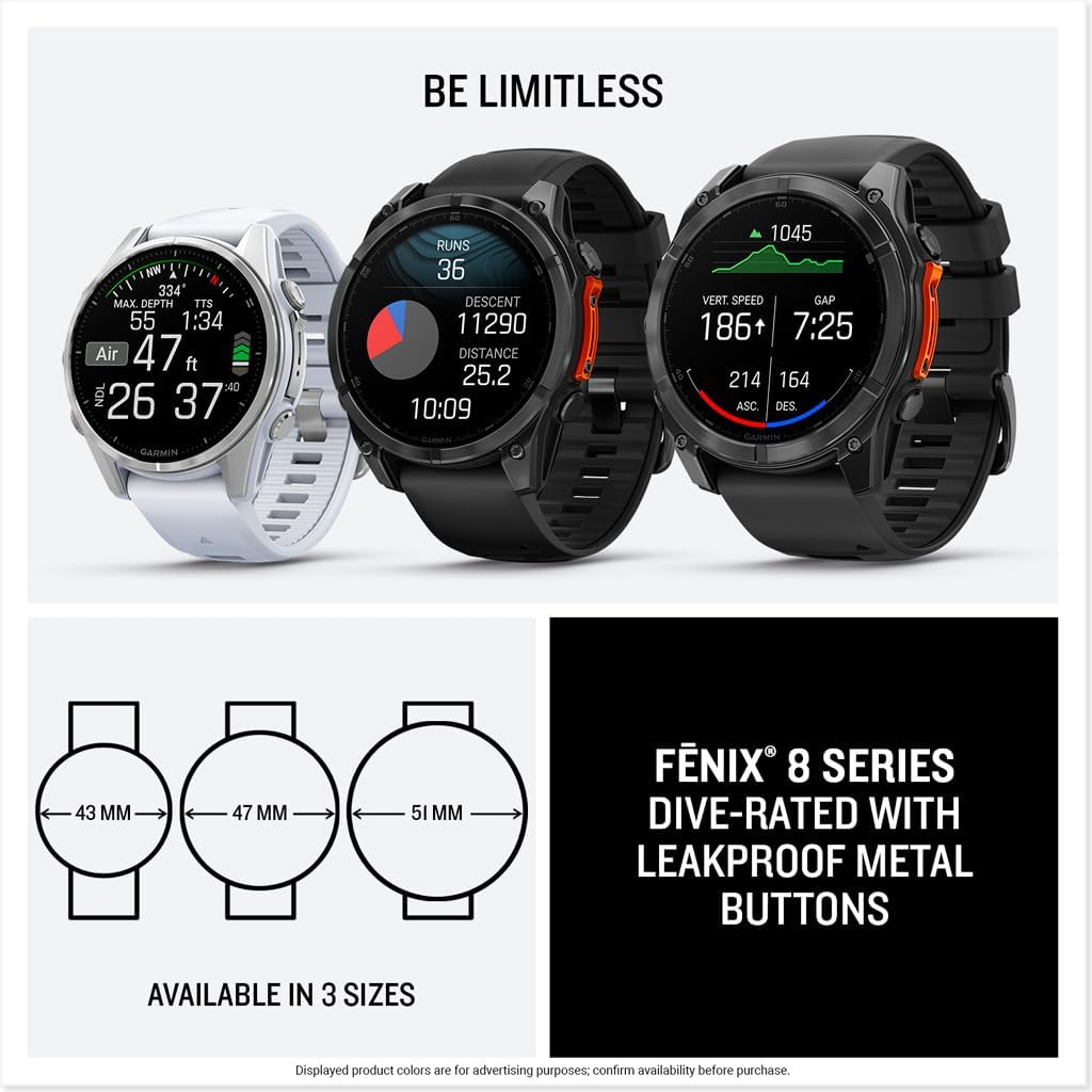 Garmin fēnix® 8 – 51 mm, AMOLED, Premium Multisport GPS Smartwatch, Long-Lasting Battery Life, Dive-Rated, Built-in LED Flashlight, Slate Gray with Black Band