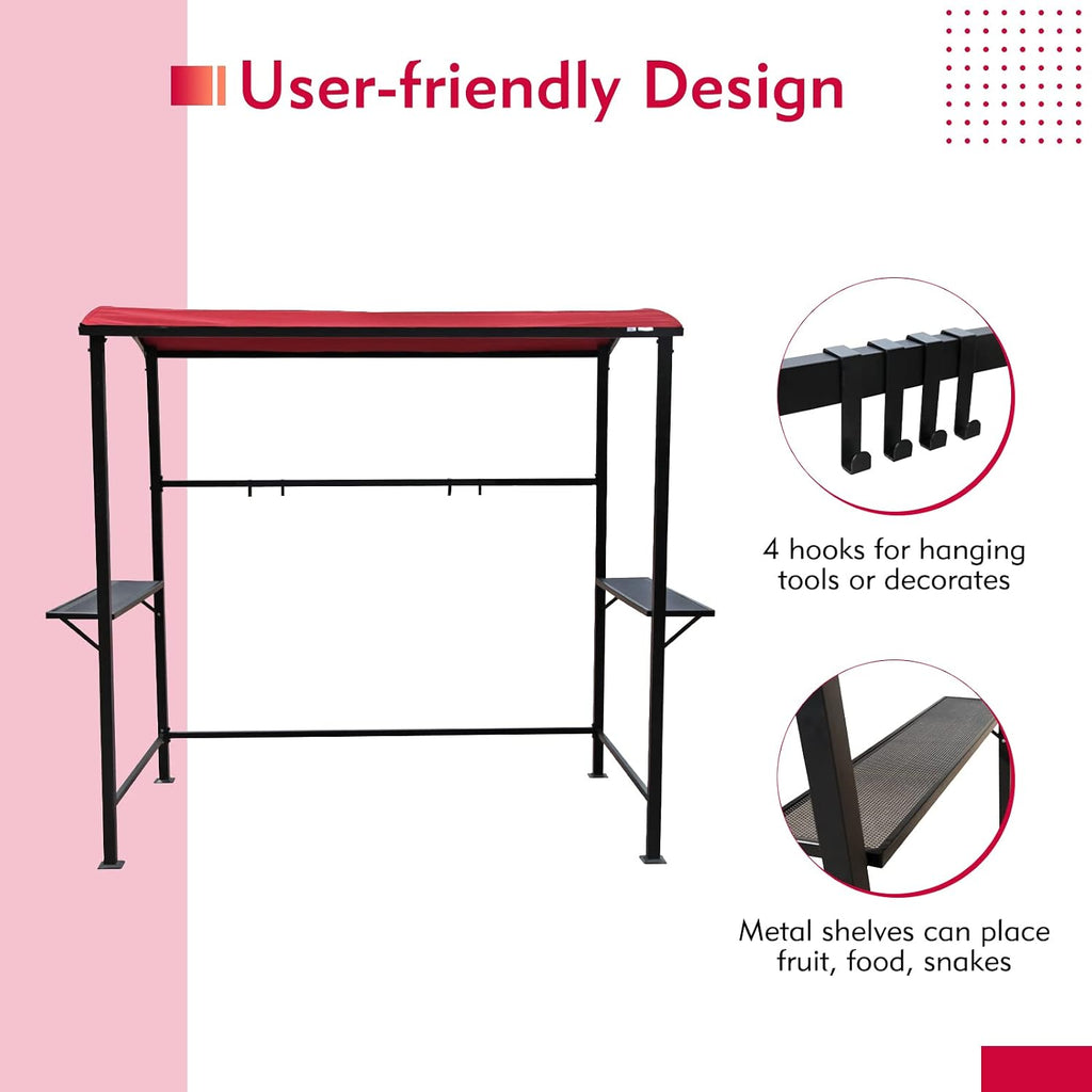 COBANA Grill Gazebo 8'by 4.6' Outdoor Patio BBQ Canopy with Single-Tier Soft Top and Metal Shelves, Red