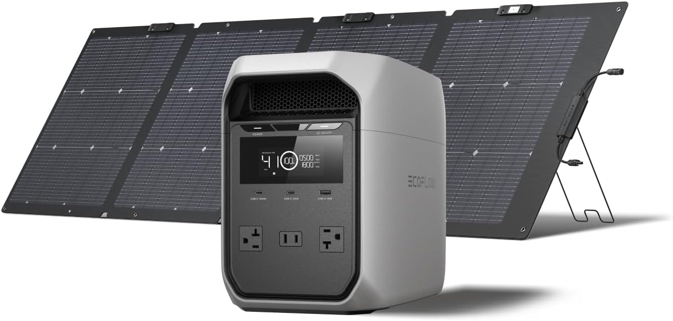 EF ECOFLOW Solar Generator DELTA 3 Classic with 220W Solar Panel, 1024Wh LiFePO4 Battery Portable Power Station, 1800W AC/100W USB-C Output (3600W Surge), 1 Hr Fast Charge for Home, Camping, RV