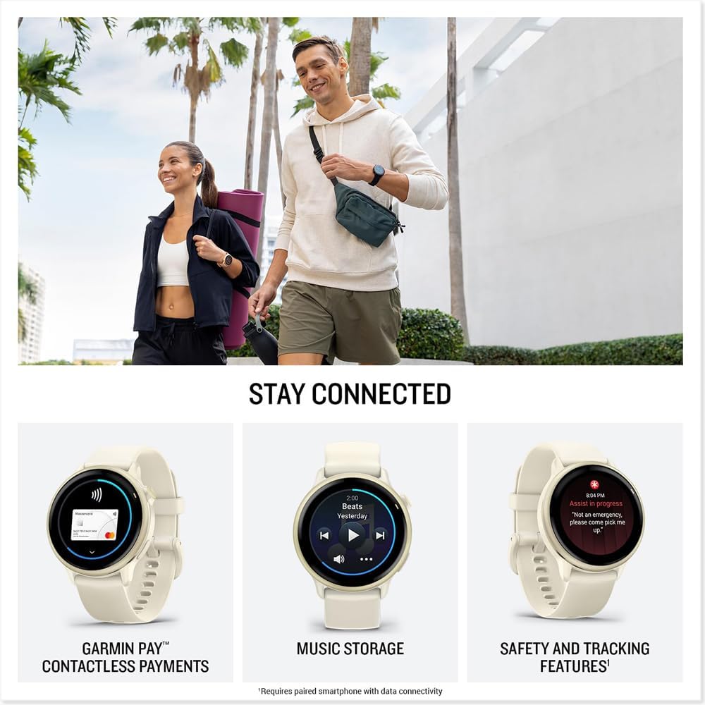 Garmin 010-02985-01 VIVOACTIVE 6 Health & Fitness GPS Smartwatch, Bone with Silicone Band Bundle with Deco Essentials Charging Dock, USB Type C Charger, Silicone Dust Covers & 2-Pack Screen Protector