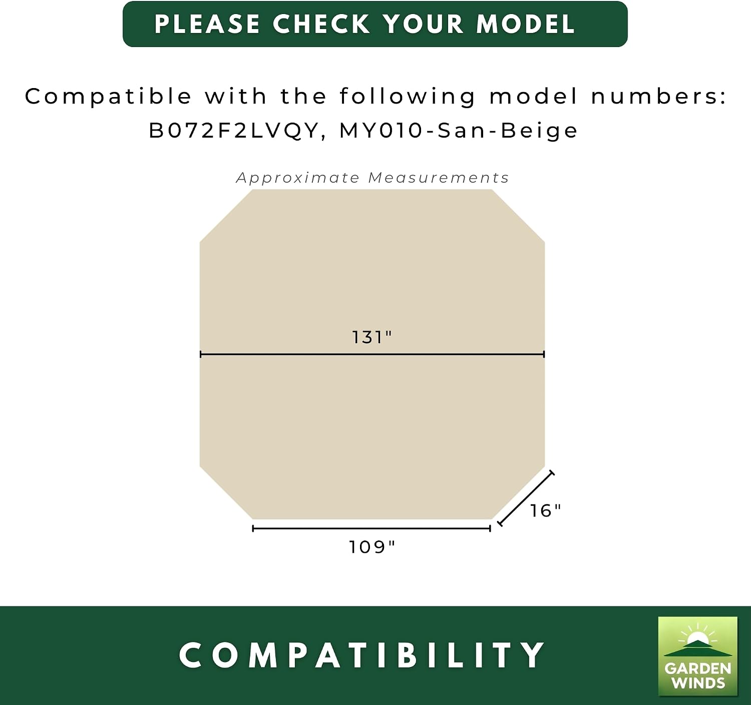 Garden Winds Heavy Duty Reinforced Replacement Canopy Top Cover Compatible with The Mefo Garden 12' x 12' Swan Gazebo - Classic Sand, Riplock 500