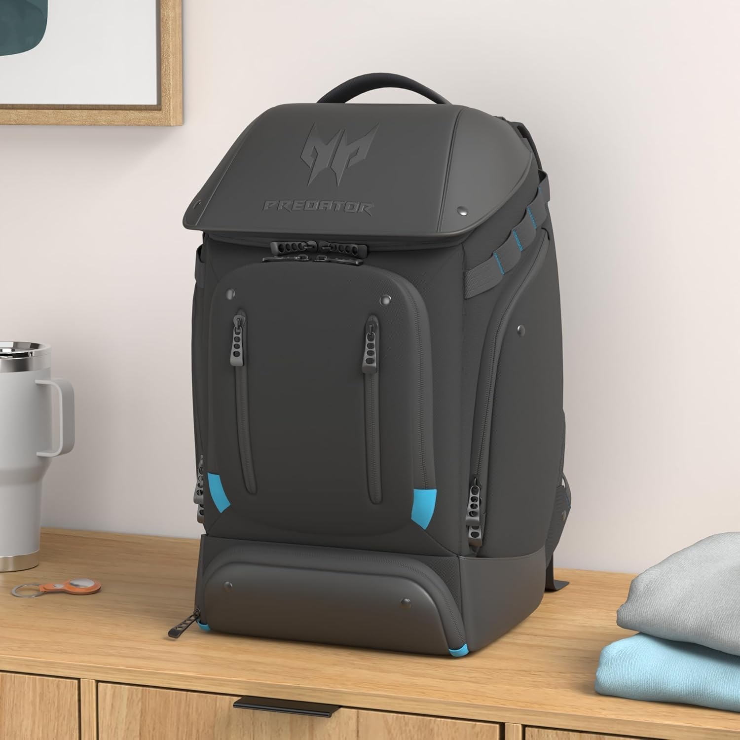 Acer PBG591 Predator Utility Gaming Backpack, Water Resistant and Tear Proof Travel Backpack Fits and Protects Up to 17.3' Predator Gaming Laptop, Black with Teal Accents