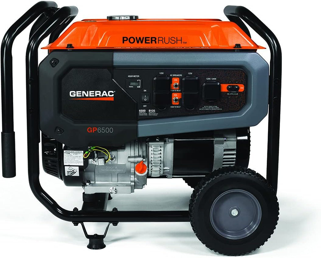 Generac 7690 GP6500 6,500-Watt Gas-Powered Portable Generator - Powerrush Advanced Technology - Reliable Power for Emergencies and Recreation - 49-State Compliant