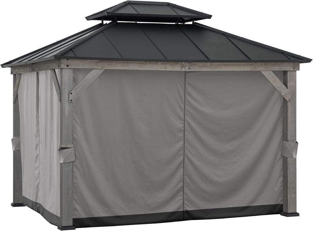 Sunjoy Replacement Curtains Panles,Waterproof Gazebo Privacy Curtain, 4-Panel Screen Walls for 10 x 12 ft Gazebo, Patio & Backyard Protection, Grey