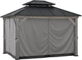 Sunjoy Replacement Curtains Panles,Waterproof Gazebo Privacy Curtain, 4-Panel Screen Walls for 10 x 12 ft Gazebo, Patio & Backyard Protection, Grey