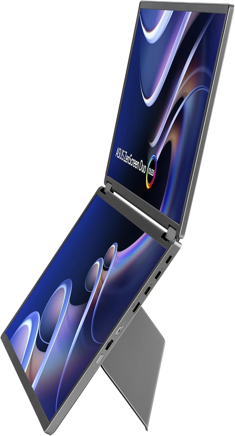 ASUS ZenScreen Duo OLED 360° Foldable Portable Monitor (MQ149CD) - Dual 14-inch, 16:10, 1920x1200, DisplayHDR400 True Black, 100% DCI-P3, Delta<2, Dual USB-C, Mini-HDMI, Kickstand, 3 yr Warranty